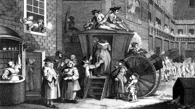 Na Europa dos s&eacute;culos 18 e 19, era comum viajantes darem gorjetas a quem os transportava