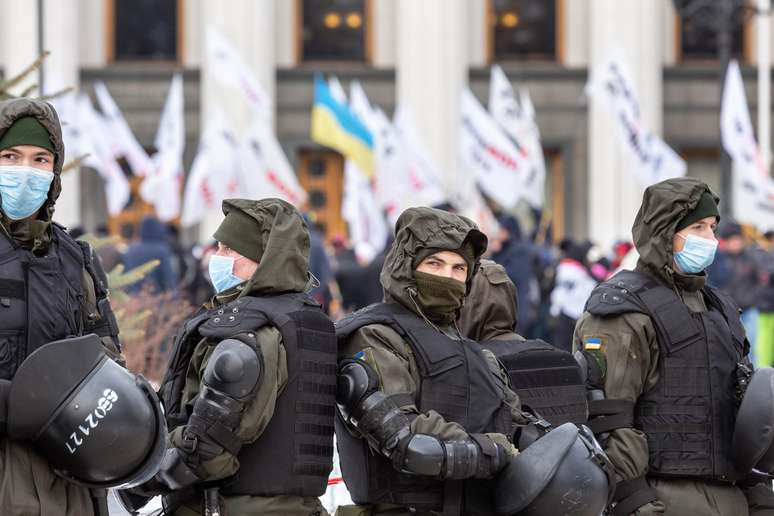 Protesto em Kiev, na Ucr&acirc;nia 