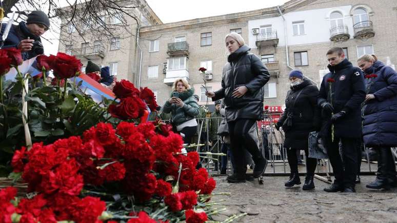 Memorial às vítimas do conflito em Donetsk, leste da Ucrânia