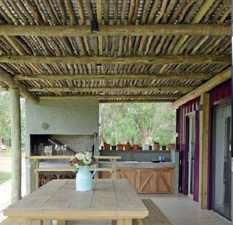 64. Projeto com cobertura para pergolado com churrasqueira rustica &ndash; Foto dcore Voce