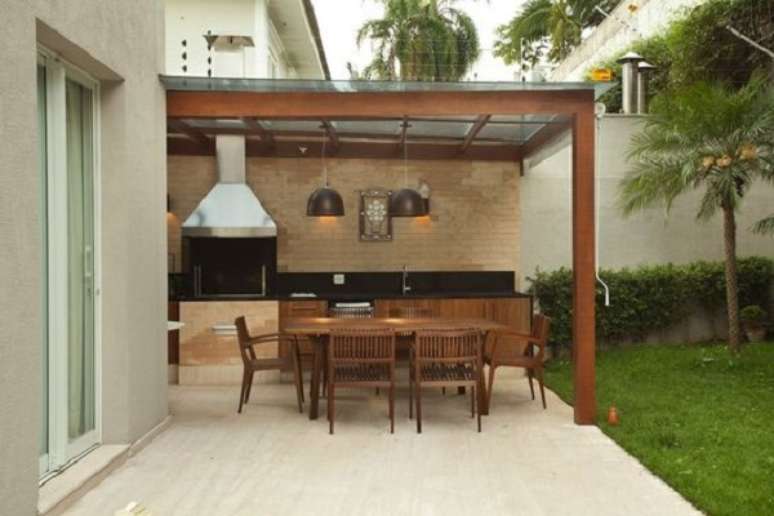 63. Cobertura para pergolado com churrasqueira de tijolinho &ndash; Foto Dcore voce