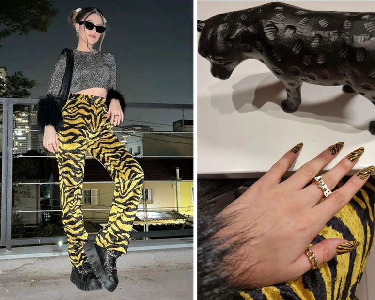 Maisa repete mesma estampa de zebra na calça e nas unhas