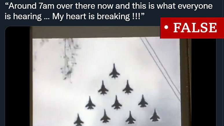 Foto de aeronaves se preparando para um desfile militar em 2020 foi publicada junto a uma mensagem que diz: '7h agora e isso é o que todos estão ouvindo. Meu coração está partido'