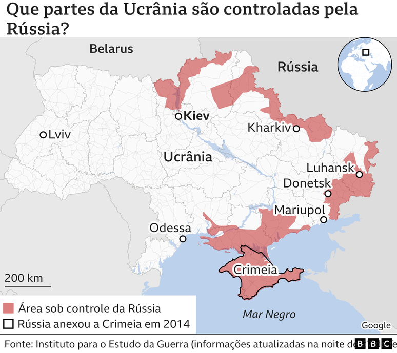 Áreas controladas pela Rússia na Ucrânia