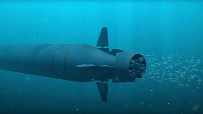 Veículo submarino Poseidon com armas nucleares - captura de vídeo por Tass, agência de notícias estatal da Rússia