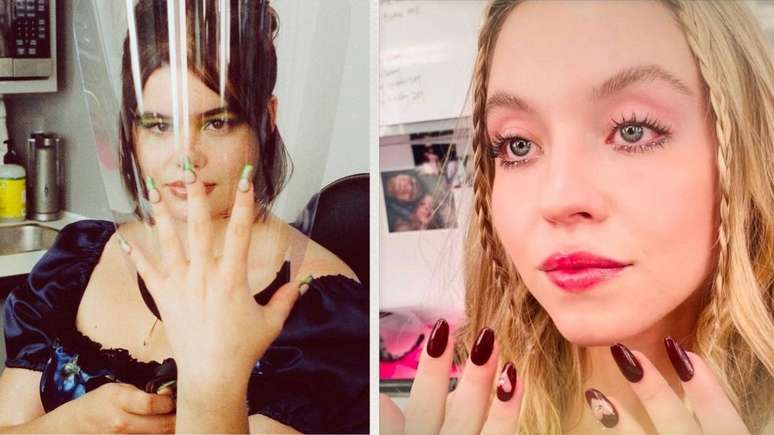 Tamahos exagerados, desenhos diferentes e pedraria fazem parte das unhas de Euphoria