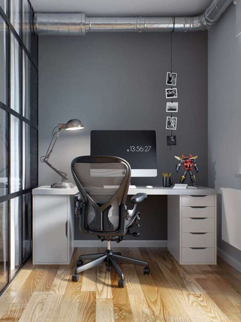 63. Tons de cinza para decora&ccedil;&atilde;o com m&oacute;veis para home office &ndash; Foto: Home Fashion Trend