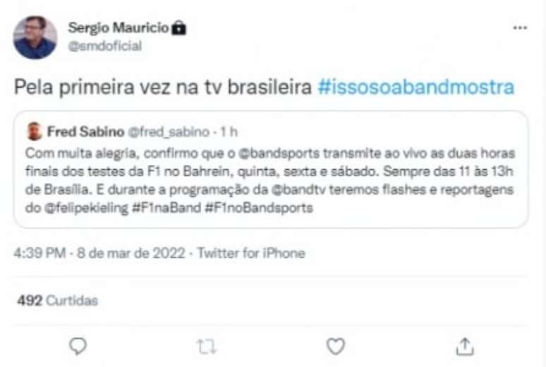 Comentário de Sérgio Maurício no Twitter (Foto: Reprodução/Twitter)