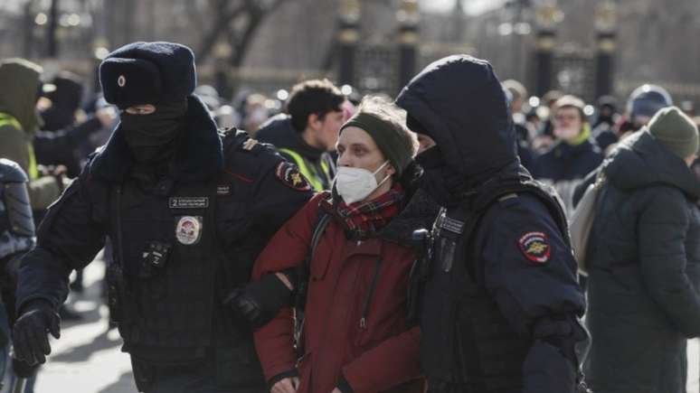 Protesto contra Putin em Moscou em 6 de março de 2022