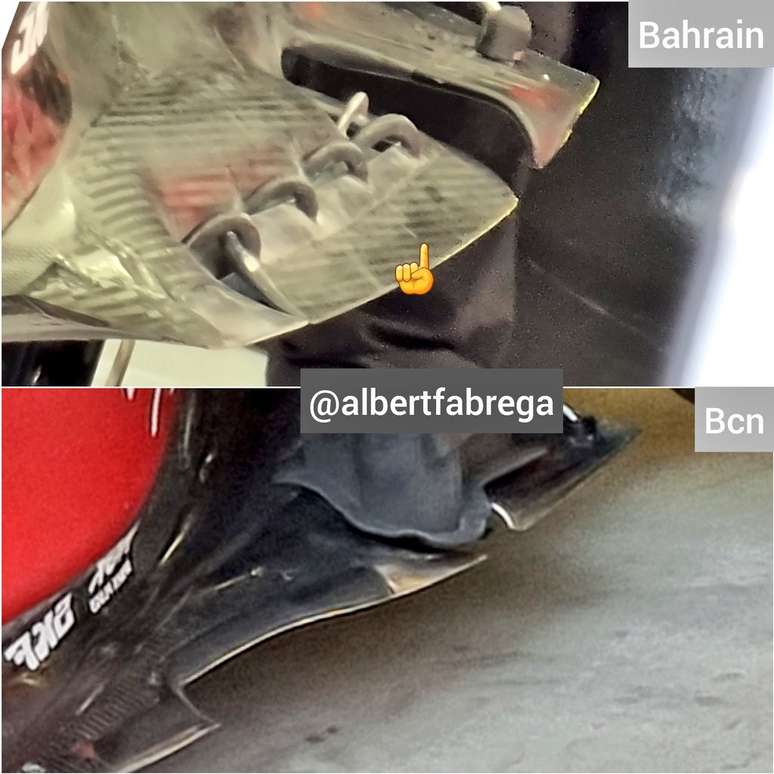 Solução da Ferrari para tentar tratar o quique: fenda no assoalho. Aqui, versões de Barcelona e Bahrein