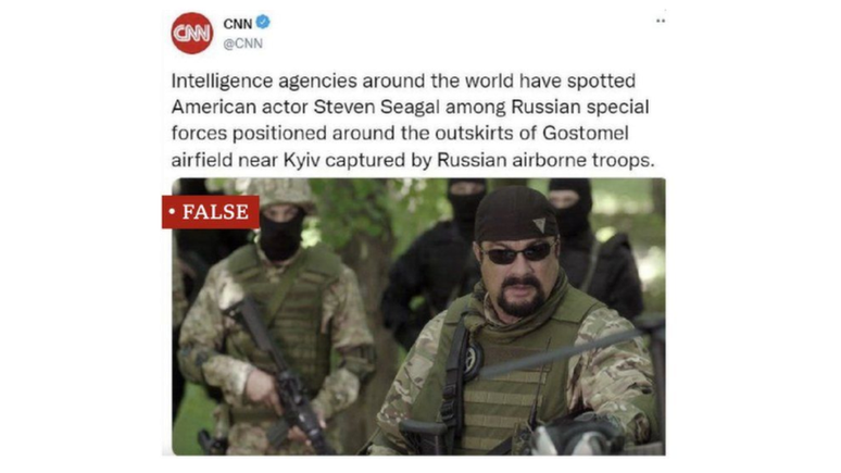 Não, o ator Steven Seagal não está lutando na Ucrânia, e este tuíte não é da rede CNN