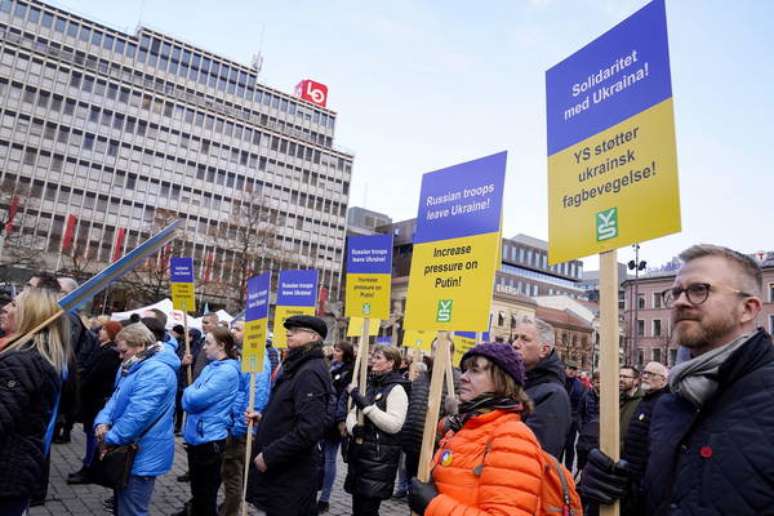 Protesto em solidariedade à Ucrânia na Noruega