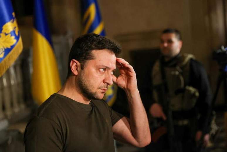 Foto de arquivo do presidente ucraniano Volodymyr Zelensky falando em entrevista à Reuters.
Mar 1, 2022. REUTERS/Umit Bektas