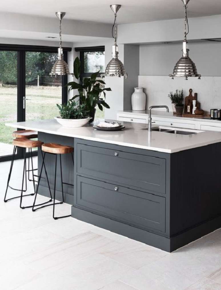 55. Altura de bancada de cozinha em pedra silestone branco &ndash; Foto Neptune