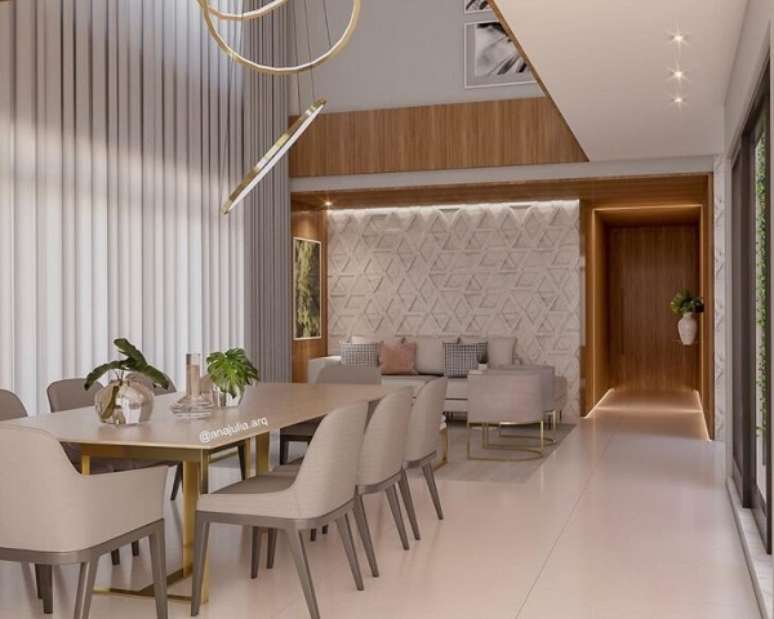 23. Porcelanato para sala com sof&aacute; bege e moveis modernos &ndash; Foto Ana Julia Tavares