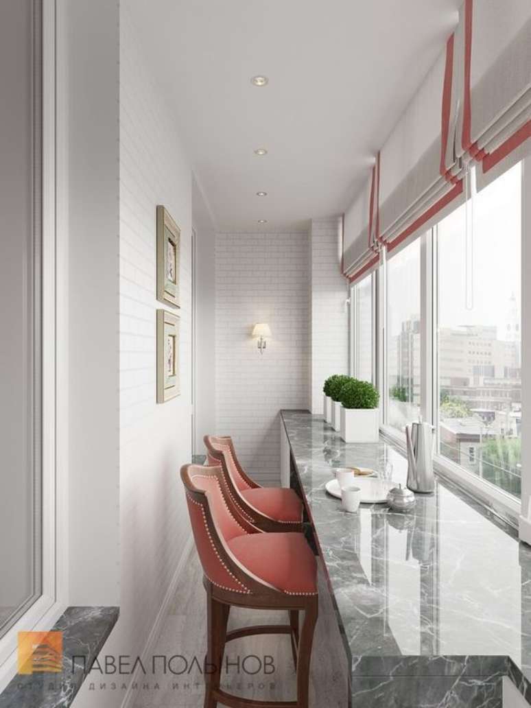 13. Varanda com bancada de pedra de m&aacute;rmore &ndash; Foto DekorBlog