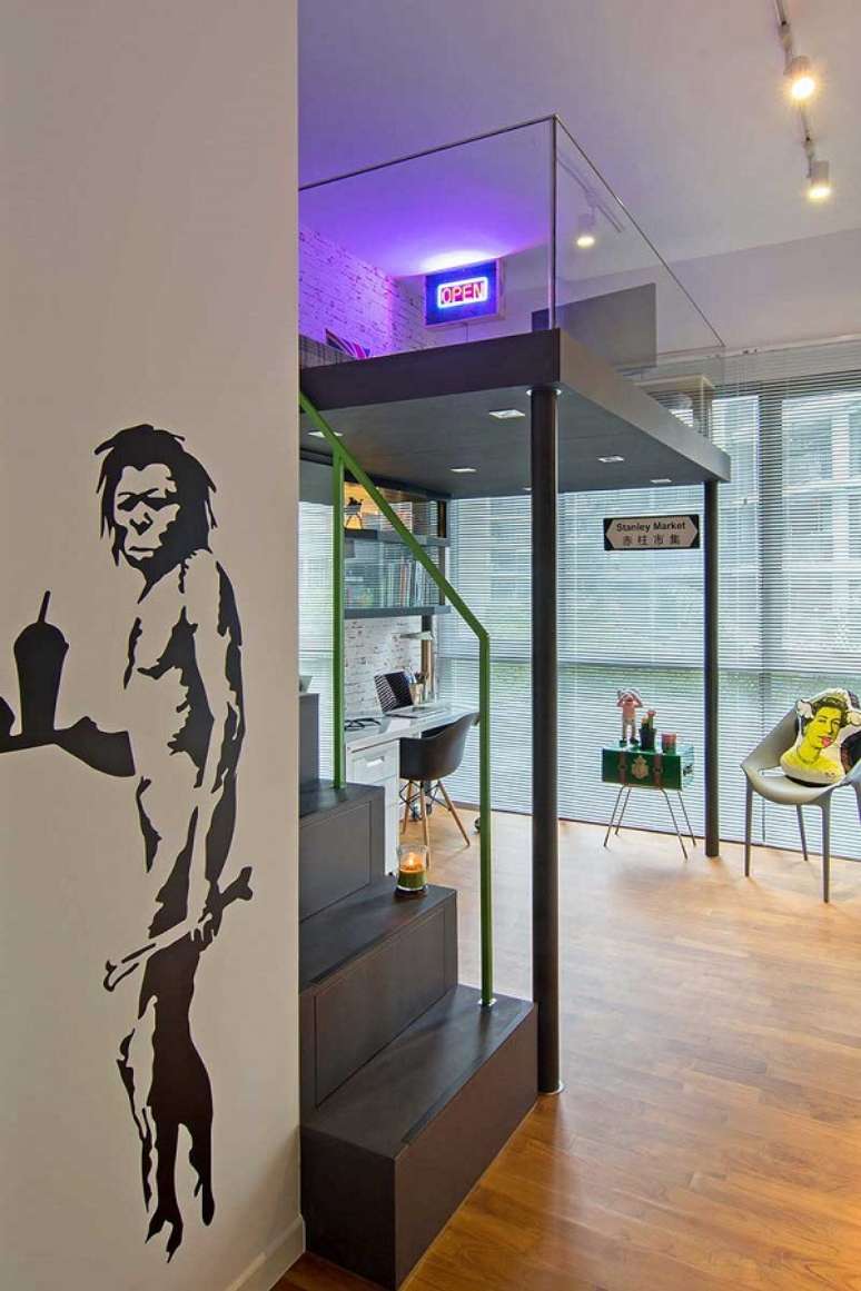 10. Quarto com home office no mezanino met&aacute;lico &ndash; Foto Decor Facil