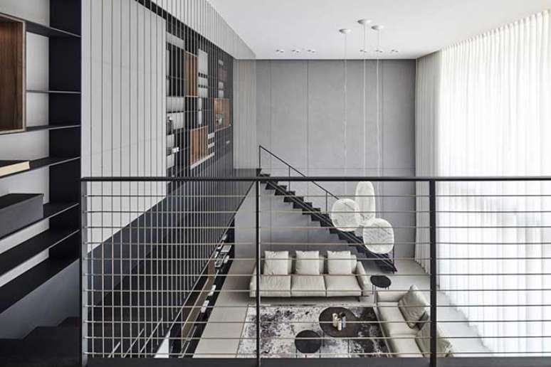 28. Sala clara com mezanino met&aacute;lico &ndash; Foto Decor Facil