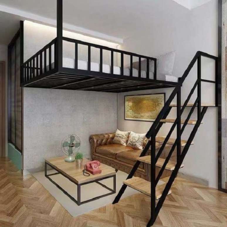 6. Estrutura met&aacute;lica para mezanino na sala de estar &ndash; Foto Art of It