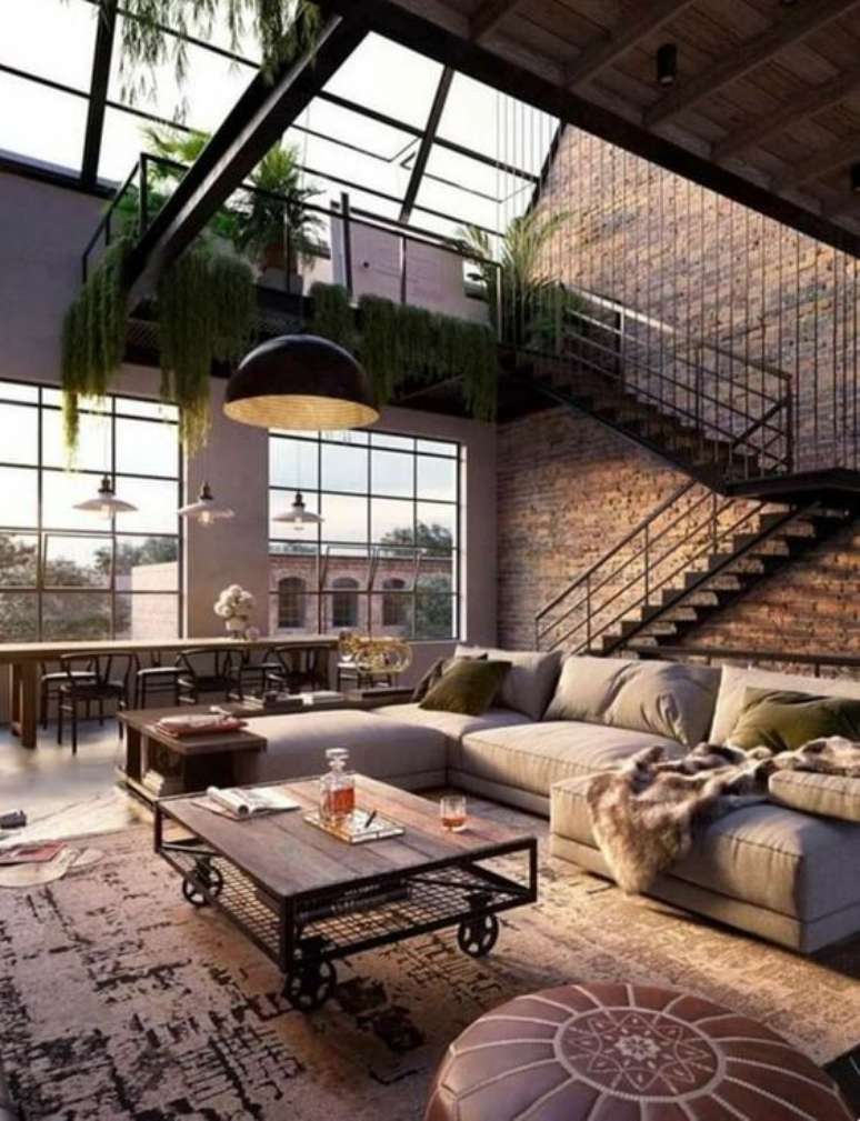 35. Sala com mezanino met&aacute;lico para home office &ndash; Foto Florecne chab