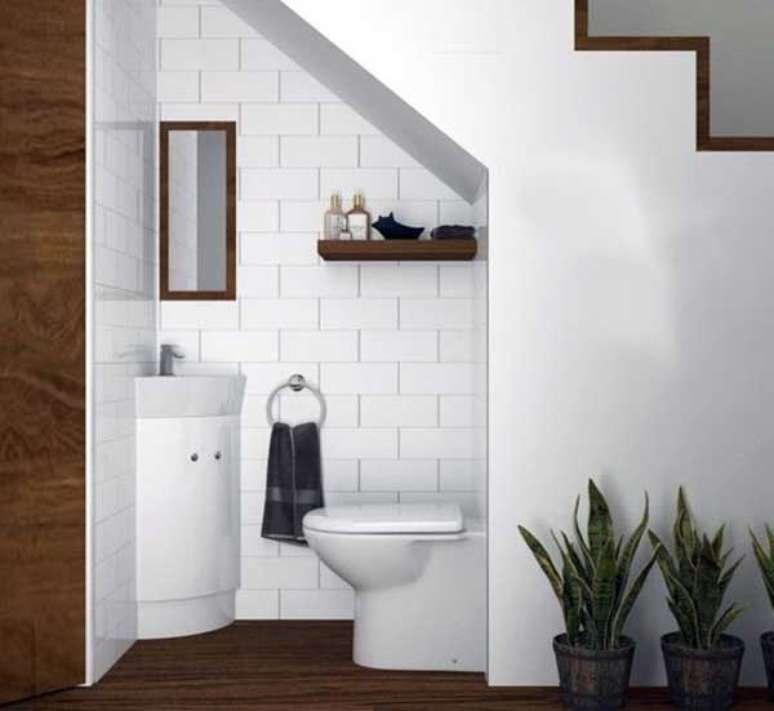 2. Lavabo embaixo da escada pequeno e planejado &ndash; Foto Sua Decoracao