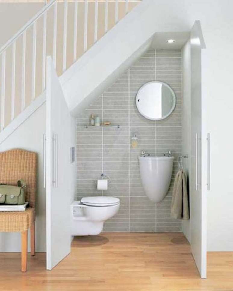 21. Lavabo embaixo da escada de sobrado &ndash; Foto Sua Decora&ccedil;&atilde;o