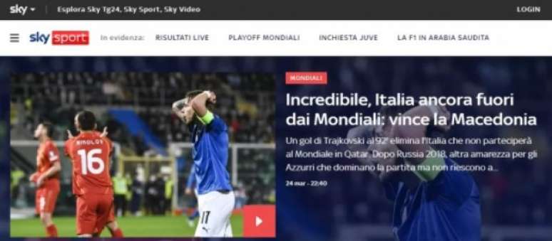 Sky Sport descrive l'eliminazione dell'Italia come incredibile (Immagine: Riproduzione/Sky Sport)