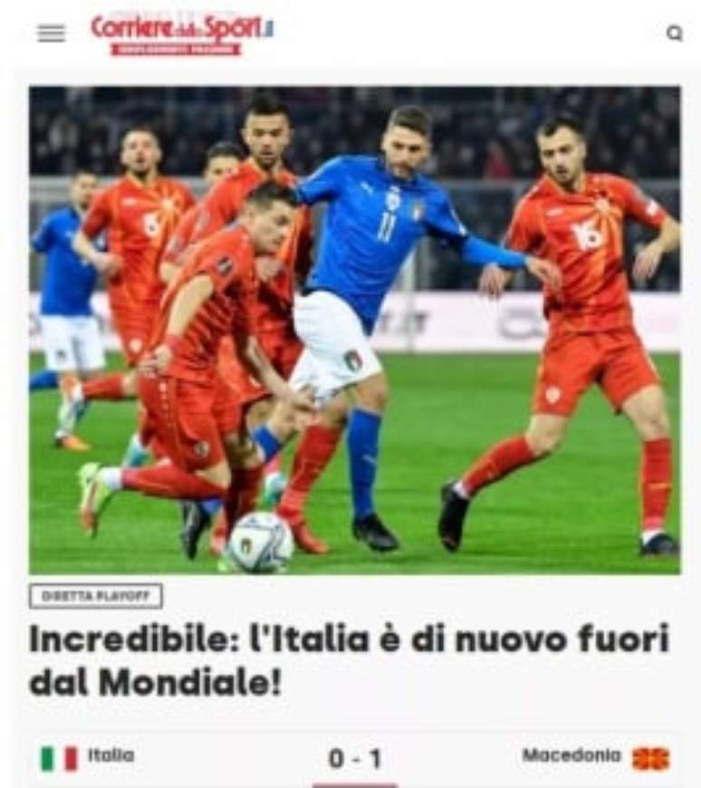 Corriere dello Sport também descreve como incírvel a queda italiana (Foto: Reprodução/Corriere dello Sport)