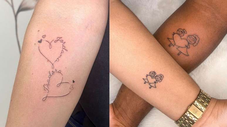 Desenhos iguais e nomes se destacam nas artes das tatuagem de mãe e filha