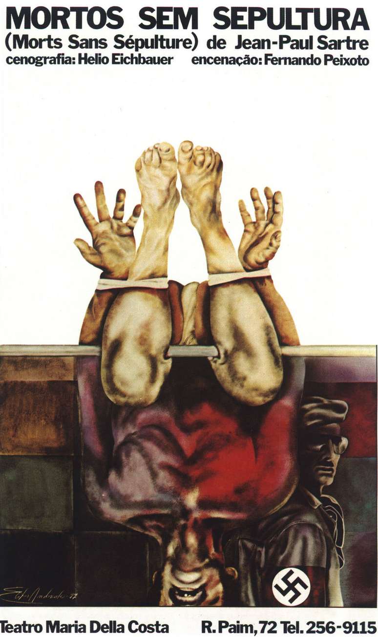 Cartaz de Elifas Andreato para a peça Mortos Sem Sepultura, de 1977
