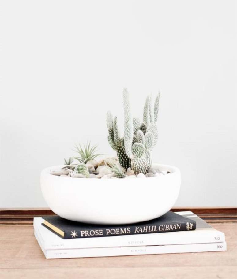 51. Vaso branco para decoracao com mini cactos – Foto The Veda House