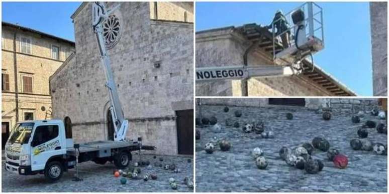 Bolas foram encontradas paradas no telhado da igreja