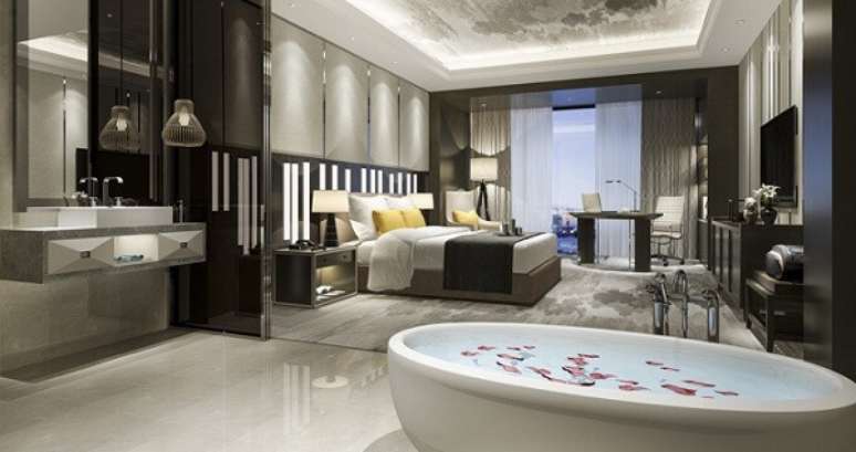 6. Quarto com banheira e pétalas de flores – Foto Marabraz