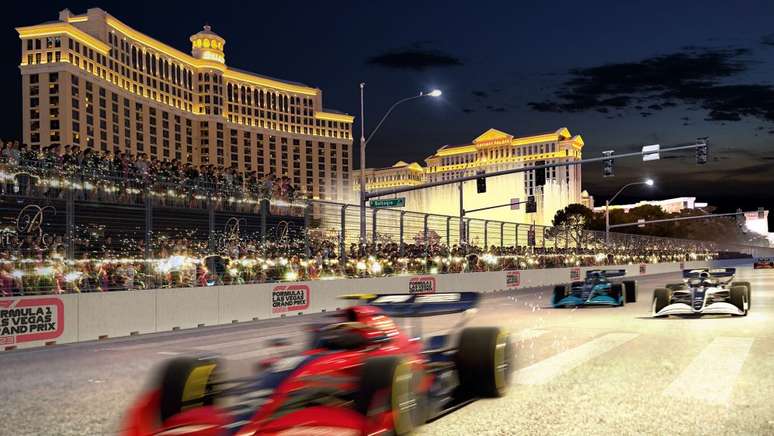 Projeção dos carros de F1 na Las Vegas Strip