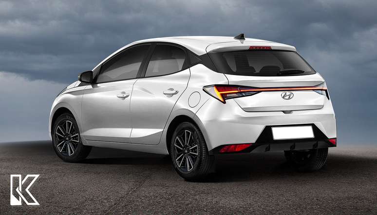 Proje&ccedil;&atilde;o do novo Hyundai HB20 2023: linhas retas. 