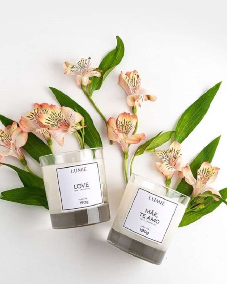 20. Ideias para o dia das m&atilde;es velas arom&aacute;ticas. Fonte: Lumie Velas Decorativas