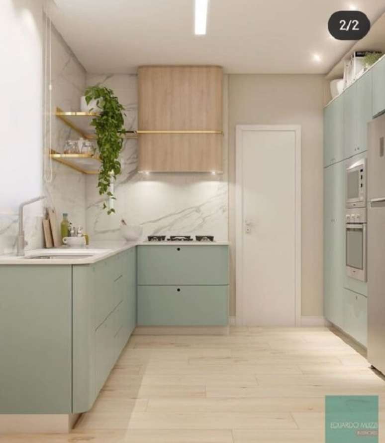 51. Cozinha verde com adesivo marmorizado – Foto Magda Berwig