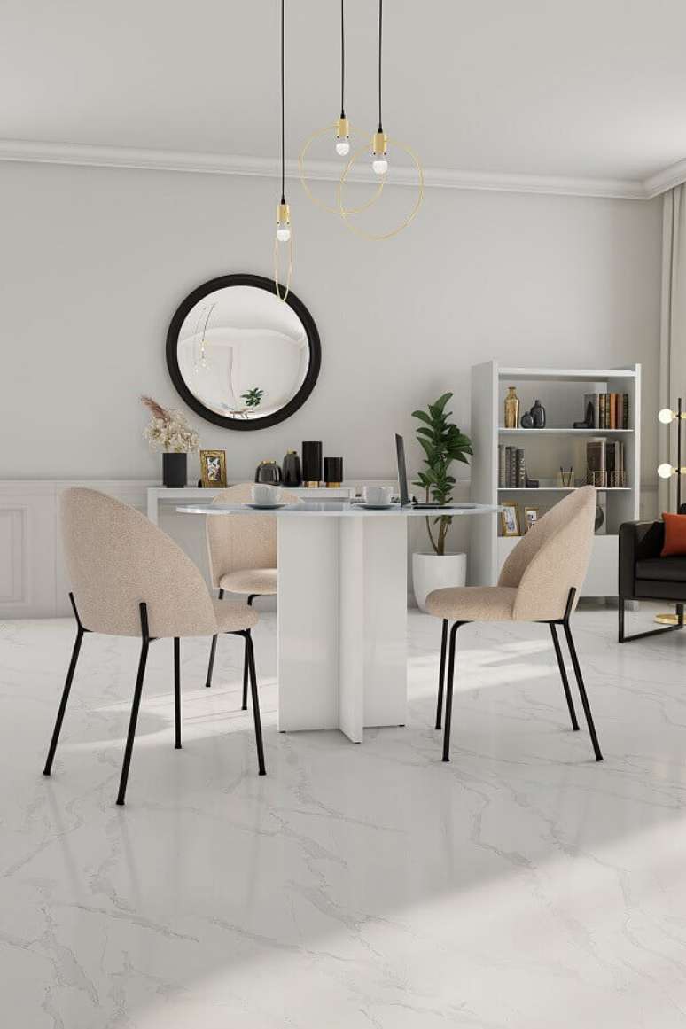 5. Em uma sala de estar ou jantar minimalistas, você pode levar interesse com os móveis e acessórios – Foto: Tok&Stok