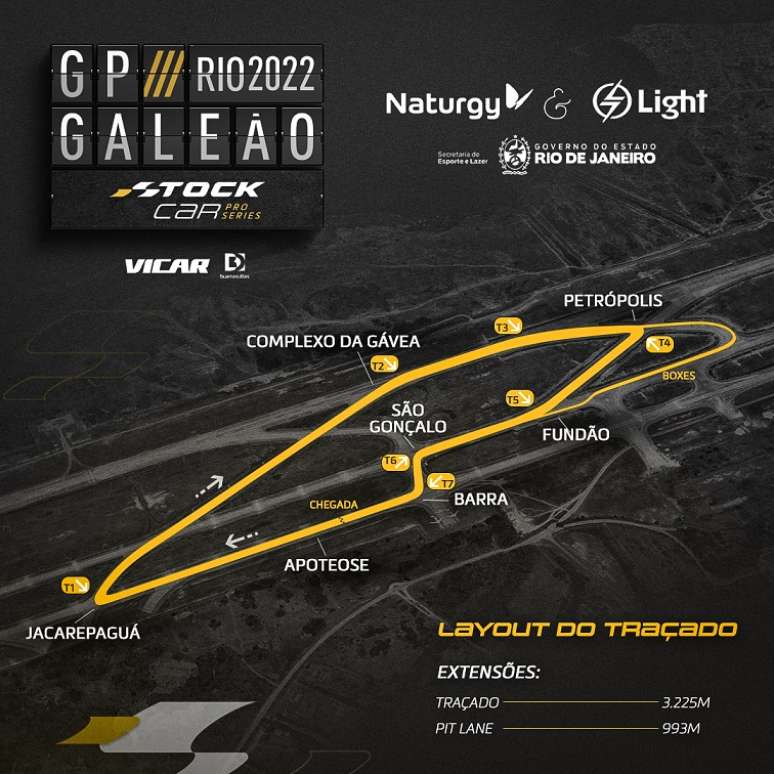 O traçado do circuito montado no Aeroporto do Galeão