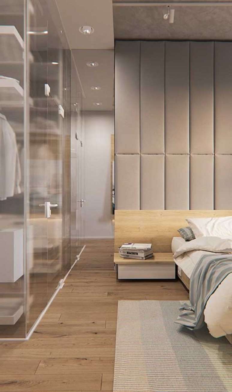 24. Ideias de closet com porta de vidro ao lado da cama &ndash; Foto Decor Facil