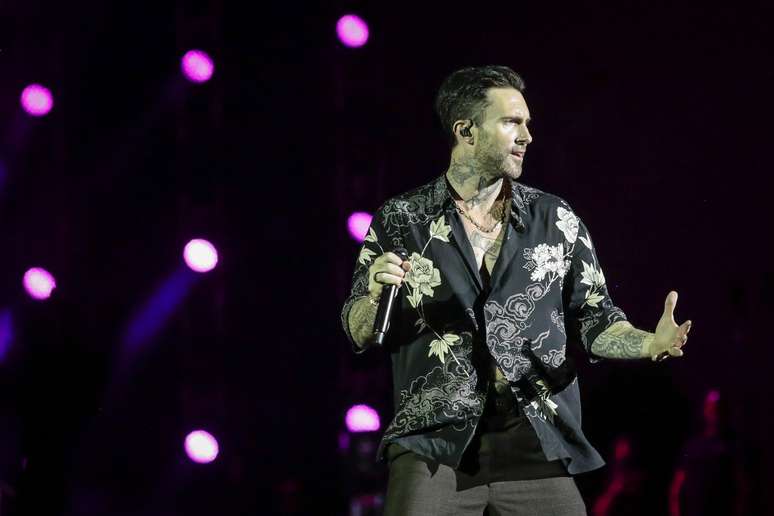 A banda Maroon 5 durante apresentação no Allianz Parque