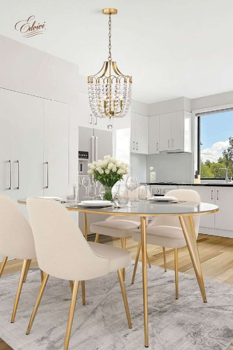 43. Base para mesa de jantar dourada e vidro &ndash; Foto Edvivi Lightinf