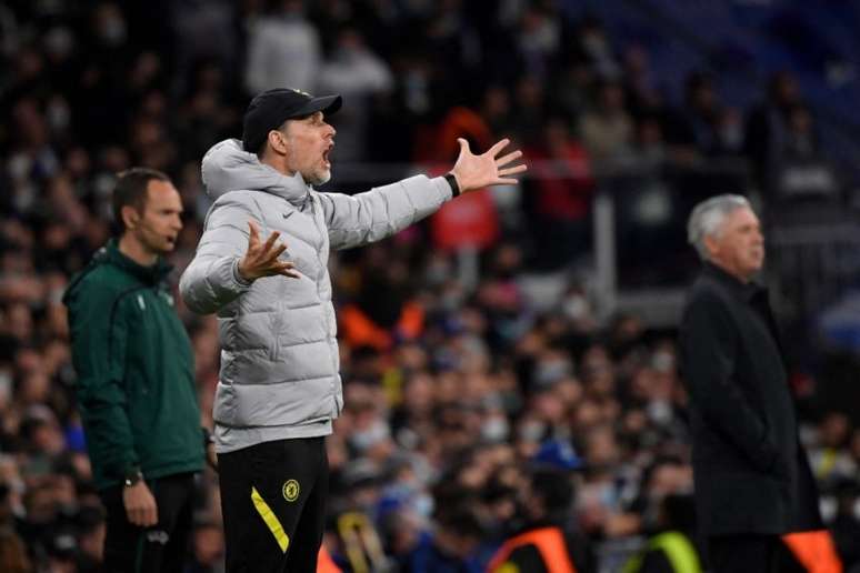 Thomas Tuchel durante o duelo entre Real Madrid e Chelsea (Foto:OSCAR DEL POZO / AFP)