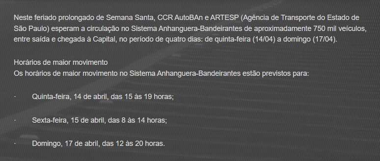 Comunicado da CCR Autobahn no dia 12: motociata piorou as coisas.