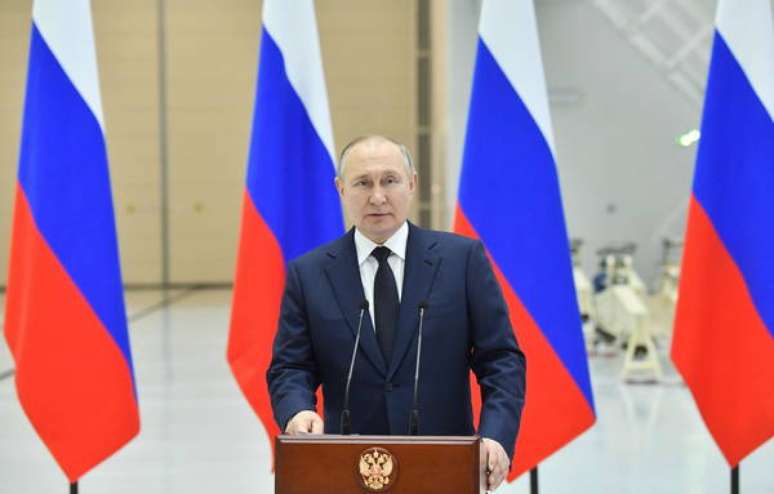 O presidente da Rússia, Vladimir Putin, em discurso em 12 de abril