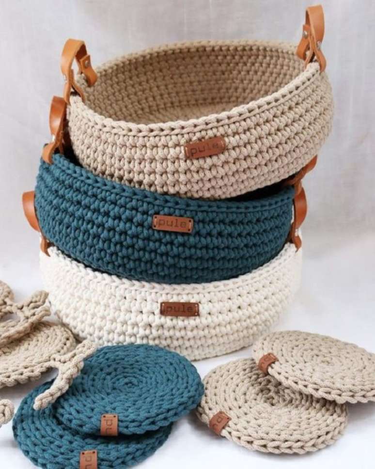 35. Cesto de fio de malha &ndash; Foto Artesanato em Croch&ecirc;