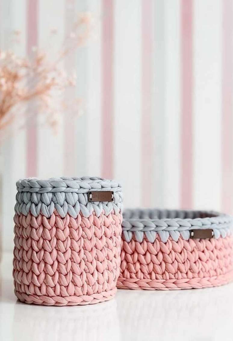 57. Conjunto de cesto de fio de malha para organiza&ccedil;&atilde;o &ndash; Foto Decor Facil