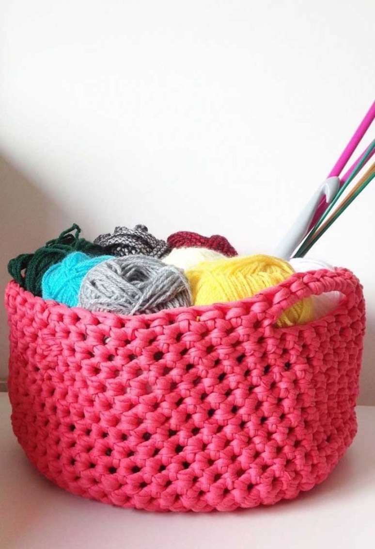 30. Cesto de fio de malha cor de rosa &ndash; Foto Decor Facil