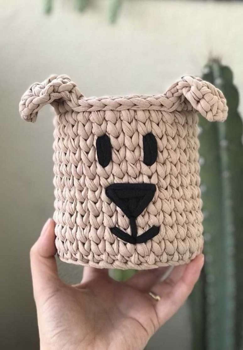 28. Cesto de fio de malha com rosto de cachorro &ndash; Foto Decor Facil
