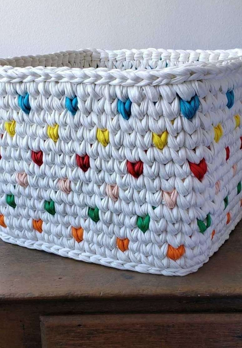 10. Cesto de fio de malha amarelo e verde &ndash; Foto Decor Facil